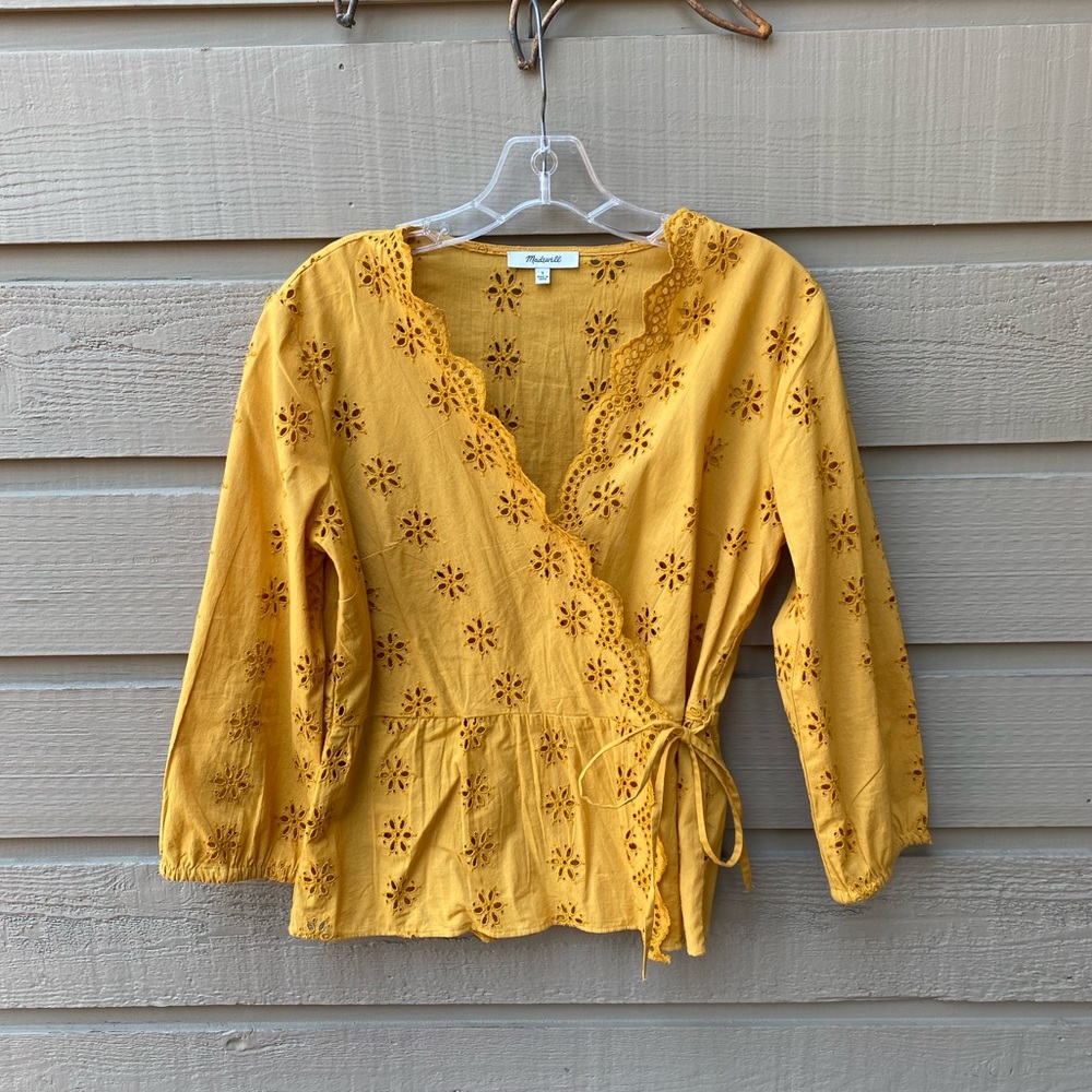 Madewell mustard yellow eyelet wrap top